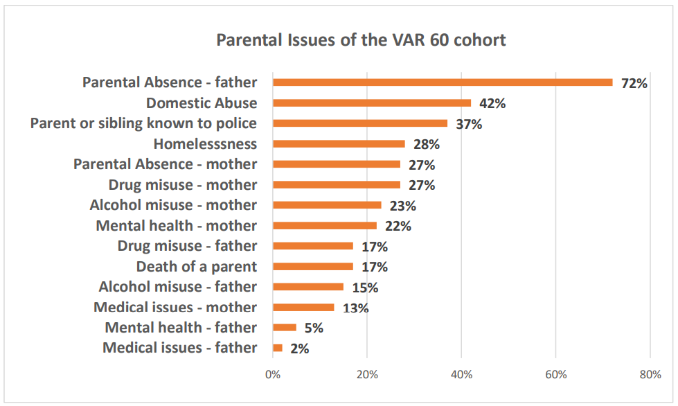 Graph from report showing the spread of parental issues present amongst the cohort